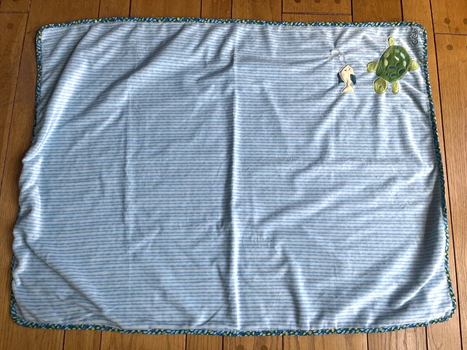 Cocalo Turtle Reef Reversible Blue Green Stripe Baby Blanket Throw 30"x40" Fish - Image 1 of 4