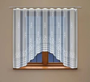 Modern Jacquard window net curtain with curtain tape WHITE 160x300cm (63"x118") - Picture 1 of 2