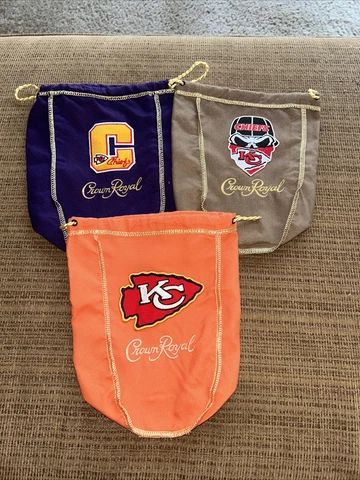 NFL kansas city chiefs 3 Bag Set Of Logo’d CROWN ROYAL BAG  1 Liter Cover