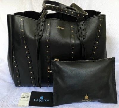 Shopper/tote Lanvin Nela de cuero con tachuelas (NEGRO) Foto 1 de 4