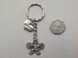 Personalised Handmade Butterfly NAN, NANA, GRAN, GRANNY, GRANDMA Charm Keyring. - Picture 1 of 7
