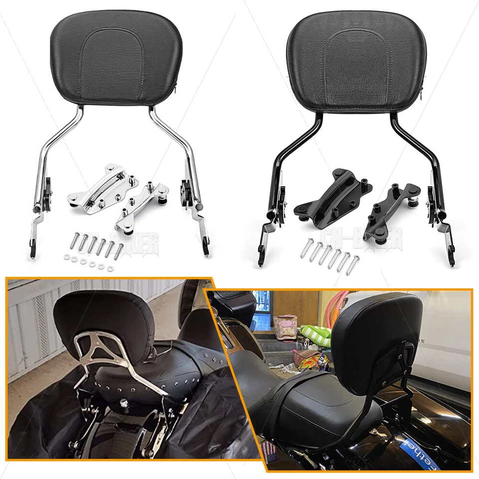 Respaldo cromado negro barra Sissy/herrajes de acoplamiento para Harley Electra Glide 09-13 Foto 1 de 1