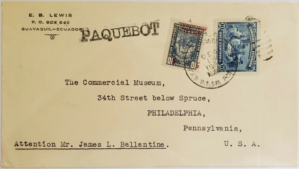 L) 1938 ECUADOR, HAT WEAVERS, 10C, BLUE, PATRIOTIC STAMP NATIONAL DEFENSE, PAQUE - Image 1 of 1