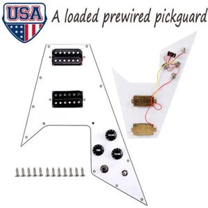 3 Ply Loaded Prewired Pickguard Humbucker Pickups for Flying V Style White - Picture 1 of 12
