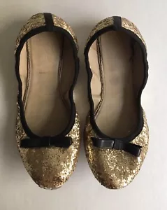 Planos de ballet para mujer Kate Spade negros/dorados brillantes talla 6 EE. UU. - Imagen 1 de 8