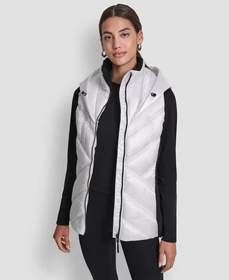 DKNY Women's Contrast Collar Hooded Puffer Vest Size S - Image 1 of 4