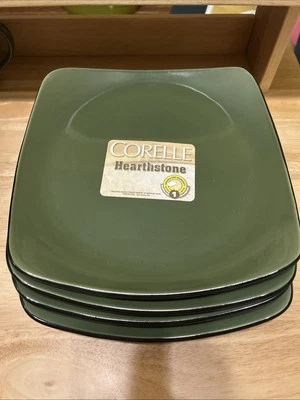 Set of 4 Corning Corelle HEARTHSTONE BAY LEAF GREEN Pattern 10½" Dinner Plates - Image 1 of 2