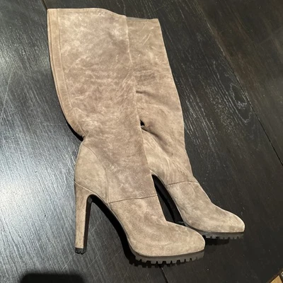 100% AUTH WOMEN YVES SAINT LAURENT 40 SUEDE KNEE HIGH BOOTS US 10 TAUPE - Image 1 of 4