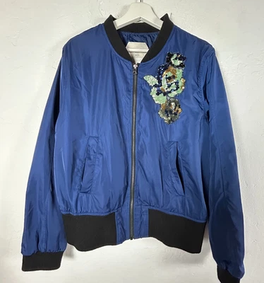 Hei Hei Women's Full Zip Bomber Jacket Long Sleeve Sequins Lined Blue Size Large - Image 1 of 4