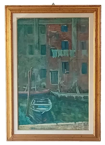 Bruno Mulberry (Padova, 1951) Oil on Canvas Glimpse Of Drive Venice 70 X 45 CM - Picture 1 of 5