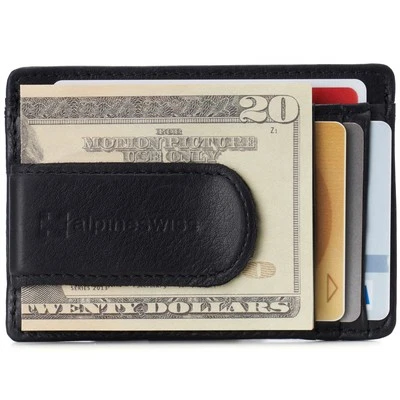 Alpine Swiss Mens RFID Money Clip Leather Minimalist Wallet Card Case ID Window - Image 1 of 4