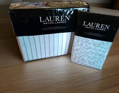 New Ralph Lauren California King 6pc Sheet Set Spencer Stripe Floral Stone Grey  - Image 1 of 4