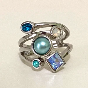 Vintage Lia Sophia COMET Blue Bead Aurora Borealis Crystal Opal Ring Size 10 - Picture 1 of 13