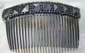 antique *:ART DECO/VICTORIAN MOURNING BLACK HAIR COMB:* 4 3/4 X 2.5" LOVELY - Picture 1 of 9