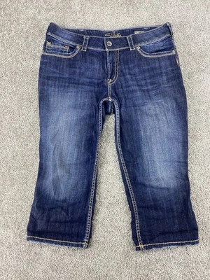 Silver Suki Surplus Jeans Capri Womens Sz 34  Blue Denim Embroidered Pockets  - Image 1 of 4