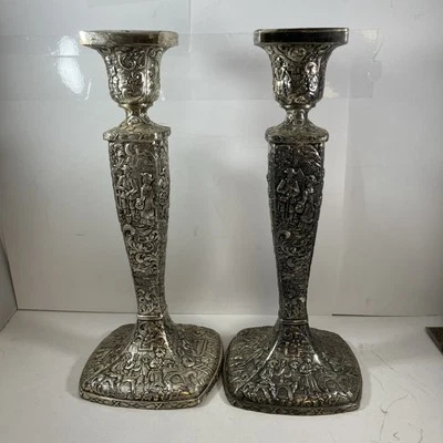 "Candelabros plateados antimonio repujado exportación de Japón 9"" at. Asahi Shoten Foto 1 de 4
