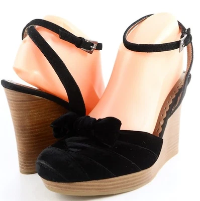$300 JUICY COUTURE BELLE Black Velvet Fashion ITALY Designer Wedges 8 M - Image 1 of 4