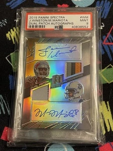 2015 Spectra Jameis Winston Marcus Mariota Dual Patch Auto Rookie RC PSA Mint 9 - Bild 1 von 2