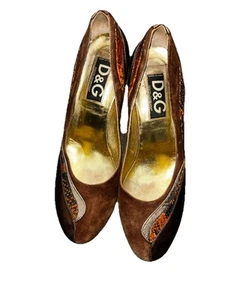 Zapatos de salón únicos vintage Dolce & Gabbana marrón dorado talla 39 8,5 - Imagen 1 de 5