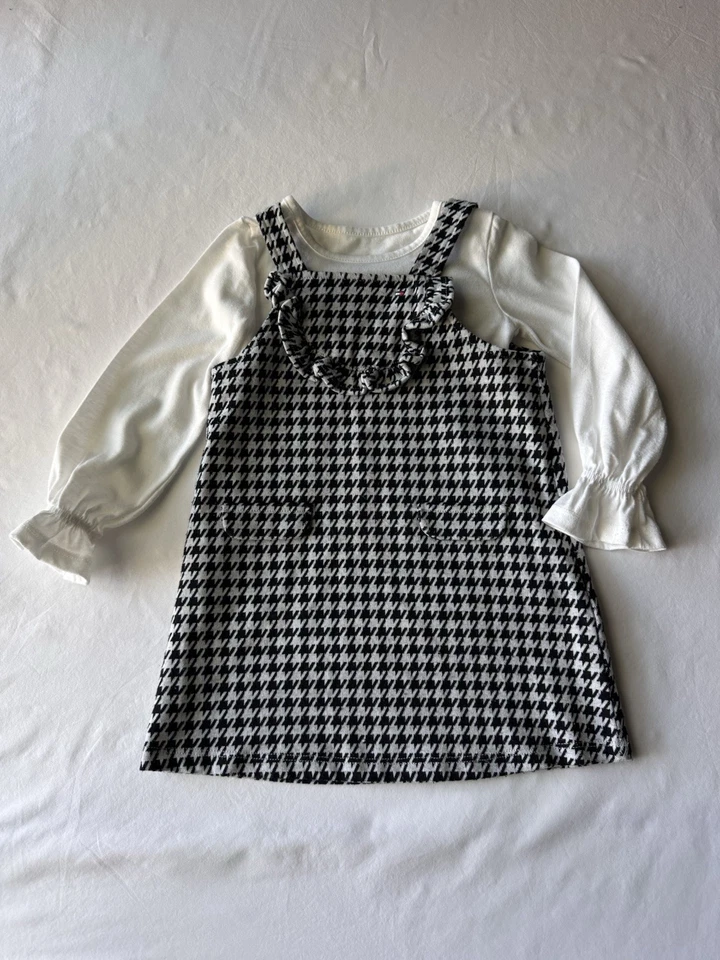 TOMMY Hilfiger NIÑAS Vestido Jersey Pata de Gallo Negro Blanco Manga Larga Top Lote 3T Foto 1 de 4