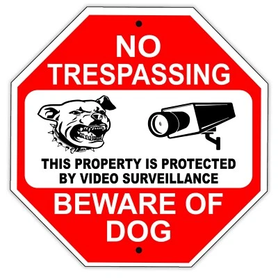 AFTERPRINTS No Trespassing Beware Of Dog Aluminum Metal Sign 12"x12" Sign