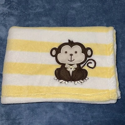 Snugly Baby Blanket 猴子黄色白色条纹条纹条纹背部 — 第 1/4 张图片