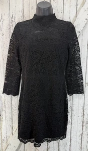 Express Sheath Lace Over Black Dress Size 6 Lace Sleeves Women's - Picture 1 of 6