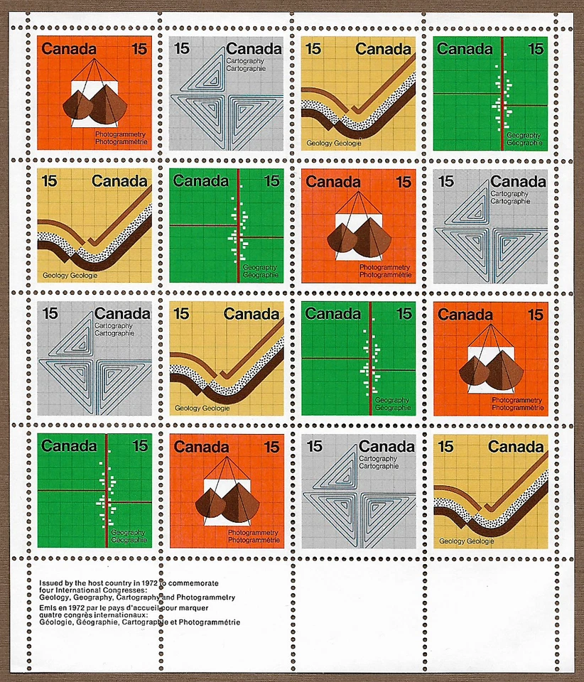 Canada Stamps — Miniature Pane of 16 — 1972, Earth Science #582-585 / MNH - Image 1 of 1