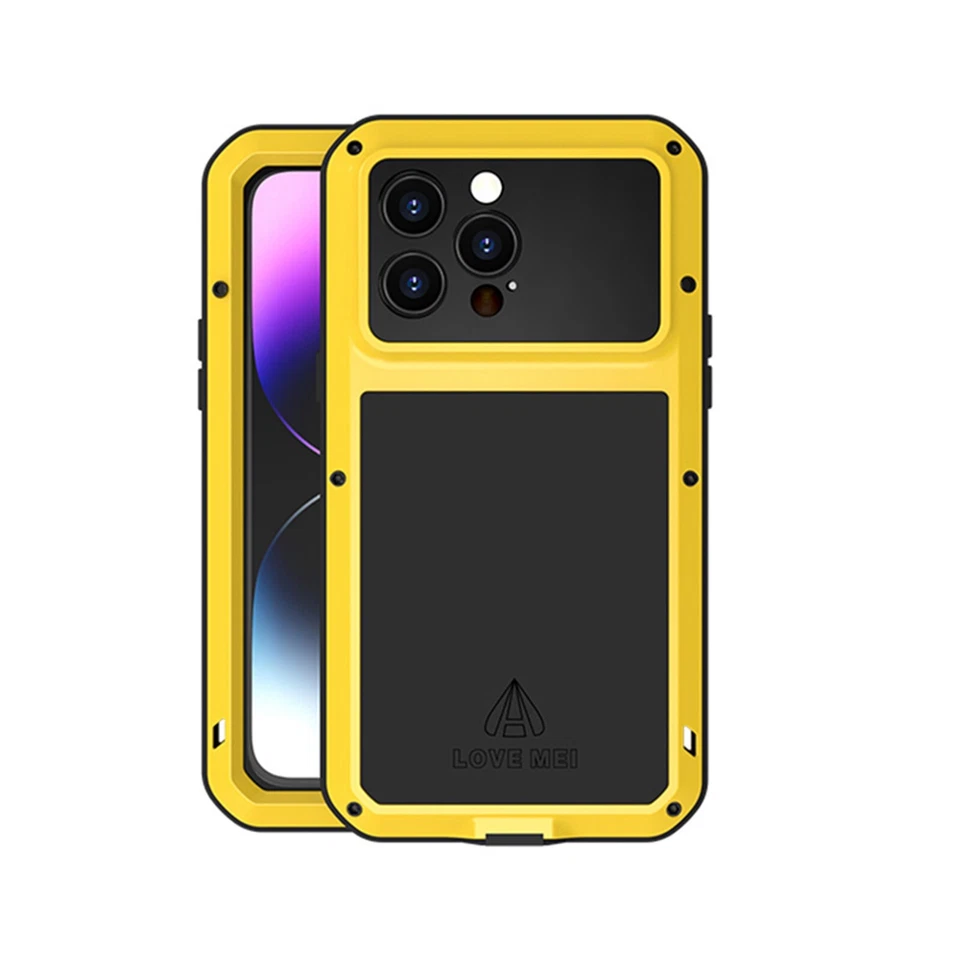 For iPhone 14 Pro Max LOVE MEI Aluminium Heavy Duty Tempered Glass Screen Case - Image 1 of 4