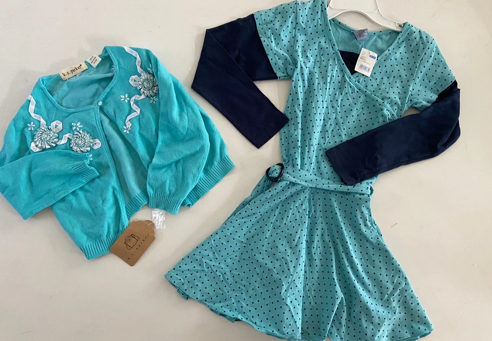 NUEVO CON ETIQUETAS Niñas 10 Parche Calabaza Azul VESTIDO Y KC Parker Suéter Cárdigan Boutique LOTE Foto 1 de 4