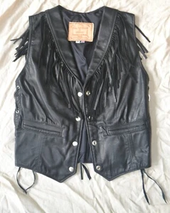 NEW! Walter Dyer Leather Ladies' Fringe Vest Black Size M Made in USA! - Picture 1 of 7