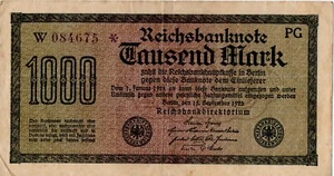 1000 Mark Reichsbanknote vom 15. September 1922 W 084675 (Aufdr. lila) Serie PG - Bild 1 von 4