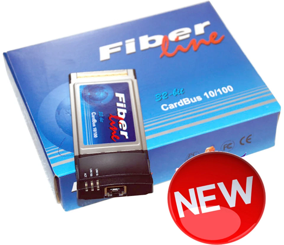 10/100 Network Card Fiberline CardBus 32-Bit PCMCIA Windows 95 98 NT 2000 V45 - Image 1 of 1