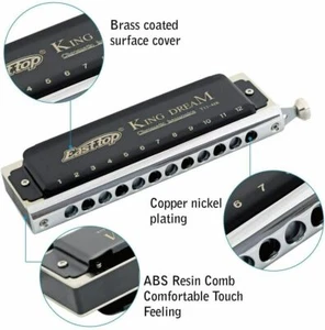East top King Dream Chromatic Harmonica Key of C 12 Hole Professional Harmonica  - Picture 1 of 5