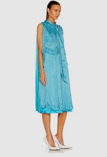 ABITO BALENCIAGA BLU APPLICATO SETA MIDI AZURE UK 10 F 38 CRP £2350