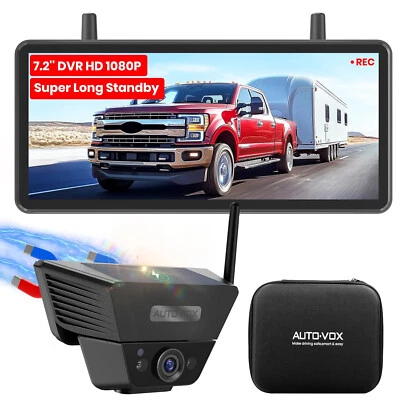 AUTO VOX Magnetic Solar Wireless Backup Camera : 7.2" DVR 1080P 2 Split Monitor - Image 1 of 4