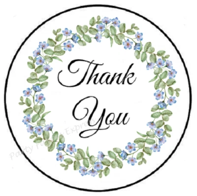 PARTY FAVORS EXPRESS THANK YOU BLUE FLORAL WREATH ENVELOPE SEALS LABELS STICKERS PARTY FAVORS