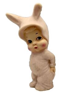 1956 Dreamland Creations Girl in Pink Pajamas Rabbit Ears Bare Bottom Squeak Toy