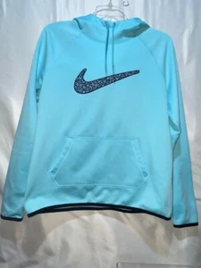 Nike Women’s M Therma Fit Blue Hoodie Sweat Shirt Swoosh Logo - Picture 1 of 4