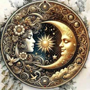 ENCHANTING 2D SUN MOON & STARS FACE PLAQUE METAL WALL ART HOME GARDEN DECOR - Picture 1 of 7