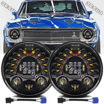 For Plymouth Barracuda Cuda Duster 340 7" LED Round Headlights DRL Hi/Lo Beam US Foto 1 de 4