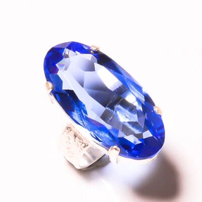 Remarkable Iolite Topazio Gemma 925 Argento Sterling Mano Anello Tutte le Misure - Immagine 1 di 4