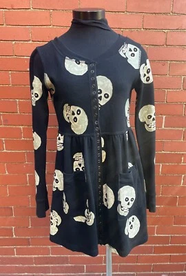 Vestido Betsey Johnson Estampado Calavera Térmico a Presión con Bolsillos Talla M Foto 1 de 4