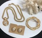 Vintage Roman Gold Tone Pave Rhinestone Chain Necklace-Earrings-Brooch-Boxed Set