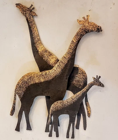 Giraffe Family Metal Wall Plaque Sign Sculpture 16" African Safari Home Decor Cover