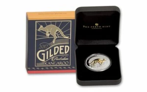 Perth Mint Australian KANGAROO 1 oz silver coin GILDED in 24KT GOLD 2017 - Imagen 1 de 5