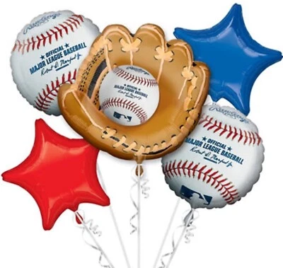 ANAGRAM #31650 MLB Baseball Team Mitt & Baseball - Foil Balloon Bouquet 5ct -NEW - Image 1 of 2
