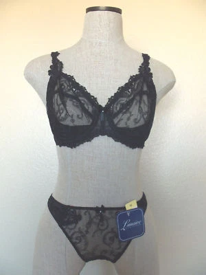 Sujetador Town & Country Lunaire DIANA Negro Bordado Semi Demi UW 34D y Tanga M Foto 1 de 3