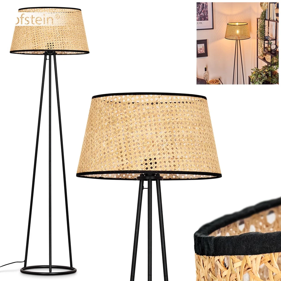 Hofstein Casalina Floor Lamp Metal/Vienna Weave/Rattan in Black/Natural - Image 1 of 4