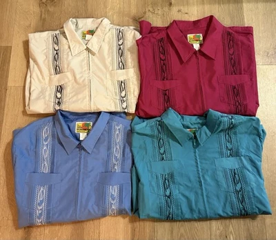 Lote De 4 Camisas De Colección Haband Guayabera Cremallera Completa Hawaianas Cubanas Para Hombre Talla XL Foto 1 de 4